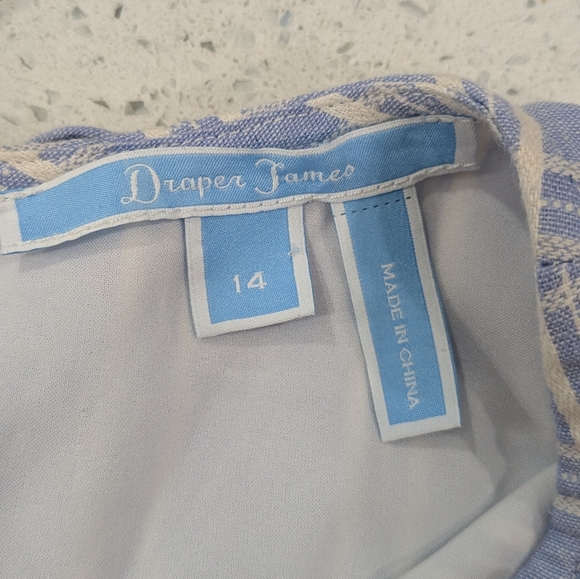 Draper James Cotton Linen Blue Plaid Fit & Flare Dress Ruffle Embroidery 12/14 - Picture 9 of 14